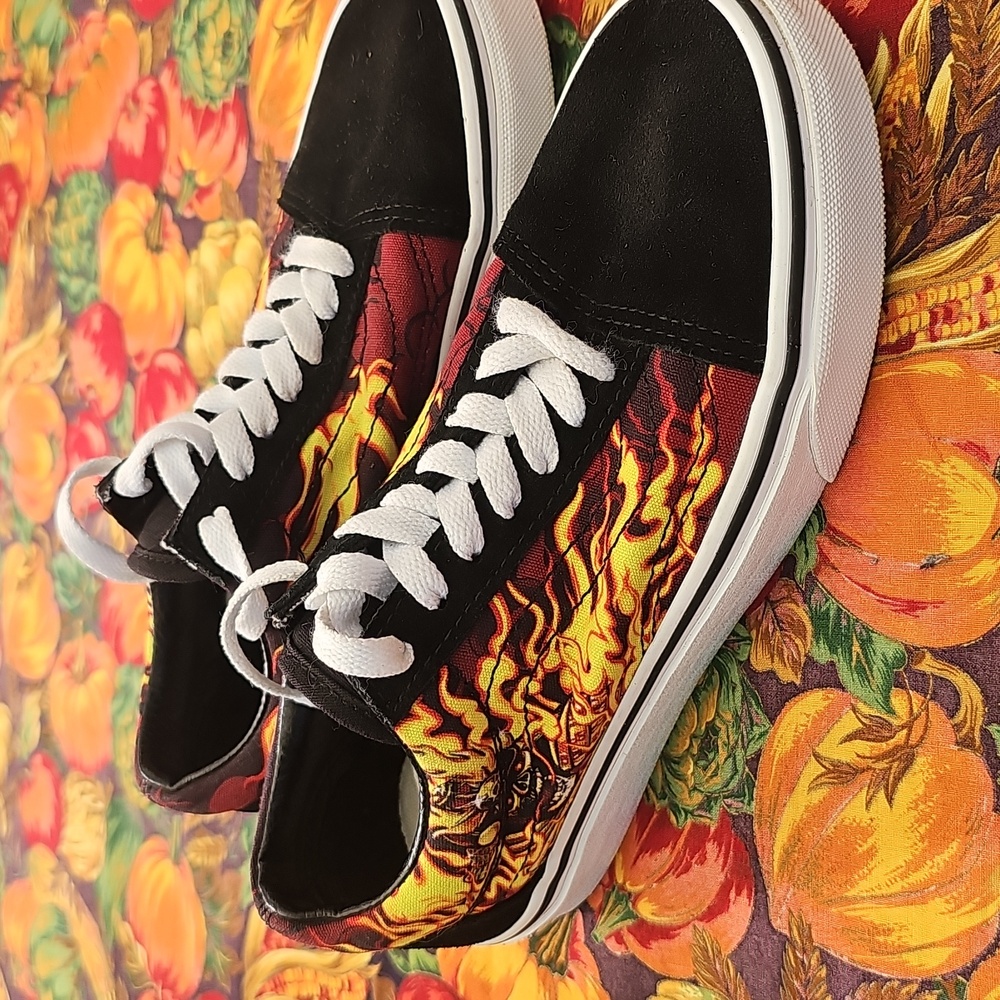 Vans Fiery Black and Red Flame Sneakers